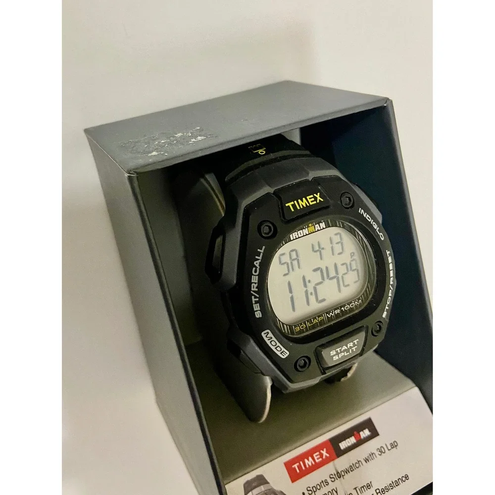 Timex Ironman 30-Lap Digital Watch Mens Black Indiglo 100M WR TW5M09500‎ Timer